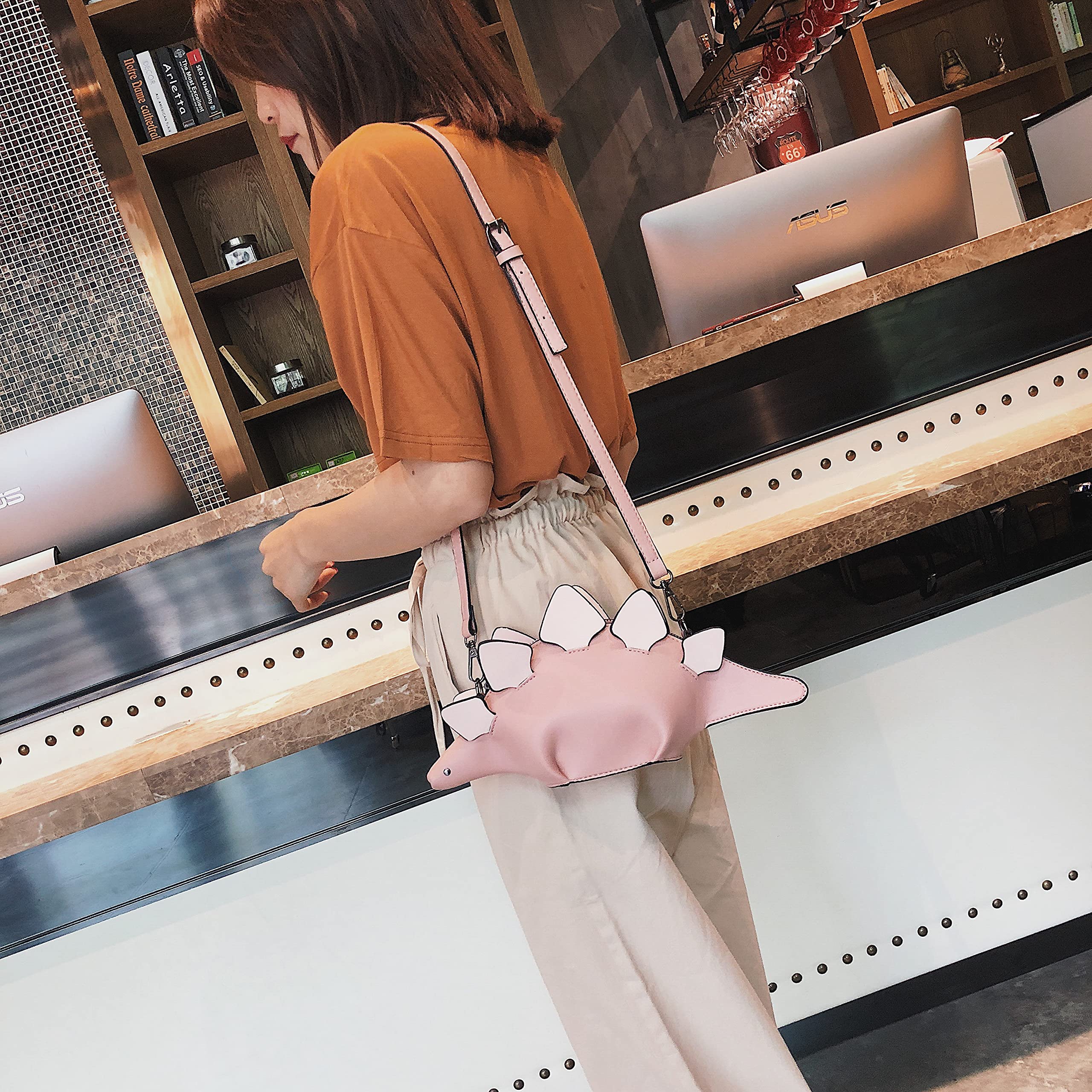 Ondeam Dinosaur Shoulder Purses,PU Stegosaurus CrossBody Bag for Girl Women(Pink1)