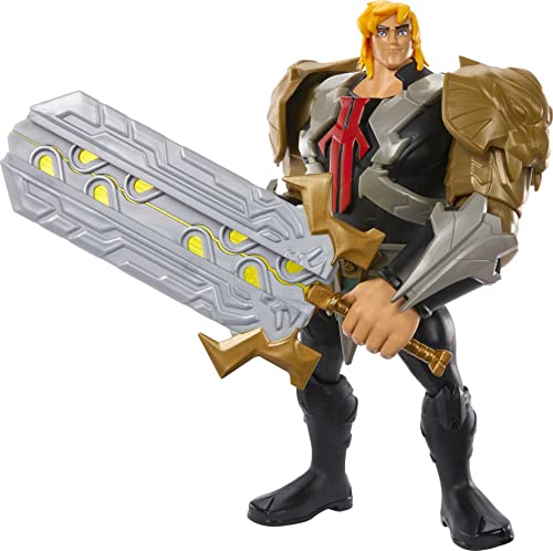 Masters of the Universe and He-Man Figure Deluxe Large He-Man with Sword, MOTU Collectible Toy with Attack Move and Accessories, Netflix Series