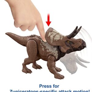 Mattel Jurassic World Strike Attack Zuniceratops Dinosaur Action Figure Toy with Attack Feature & Movable Joints