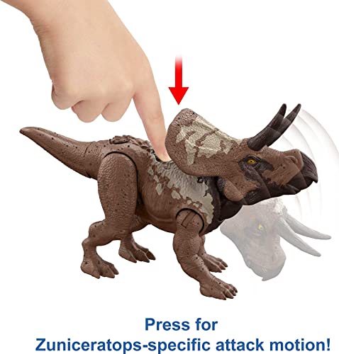 Mattel Jurassic World Strike Attack Zuniceratops Dinosaur Action Figure Toy with Attack Feature & Movable Joints