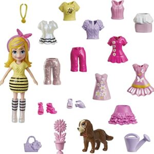 Polly Pocket Travel Toy with 3-inch Doll & 18 Accessories, Puppy & Flower-Themed Fashion Pack