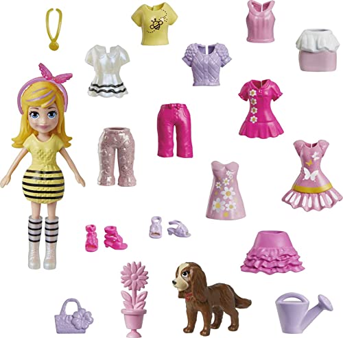 Polly Pocket Travel Toy with 3-inch Doll & 18 Accessories, Puppy & Flower-Themed Fashion Pack