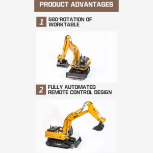 QIYHBVR 11 CH Remote Control Excavator Construction Vehicle 2.4Ghz Remote Control Bulldozer, Rechargeable RC Truck Excavator Toys for Boys Girls Kids Gift