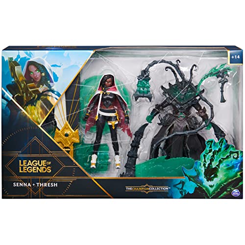 League of Legends, 2-Pack, Official 6-Inch Senna and Thresh Collectible Figures, Glow-in-The-Dark with 4 Accessories, The Champion Collection, Collector Grade, Ages 14 and Up