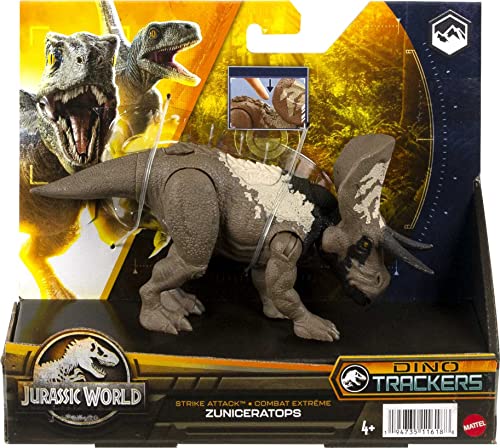 Mattel Jurassic World Strike Attack Zuniceratops Dinosaur Action Figure Toy with Attack Feature & Movable Joints