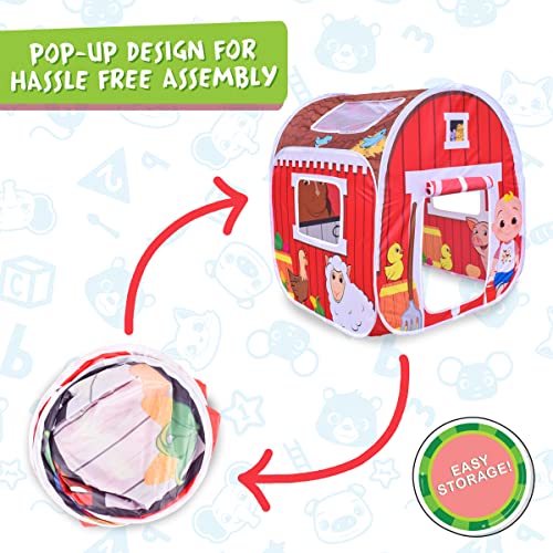 CoComelon Old MacDonald's Musical Barn Pop Up Tent – Easy to Setup Playhouse for Kids | Plays Music, Roll Up Door and Mesh Windows