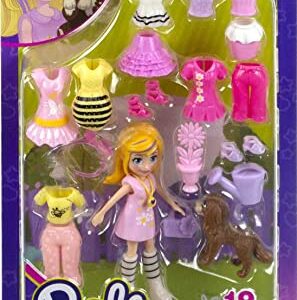 Polly Pocket Travel Toy with 3-inch Doll & 18 Accessories, Puppy & Flower-Themed Fashion Pack