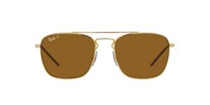 ray-ban rb3588 square sunglasses, gold/dark brown polarized, 55 mm