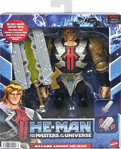 Masters of the Universe and He-Man Figure Deluxe Large He-Man with Sword, MOTU Collectible Toy with Attack Move and Accessories, Netflix Series