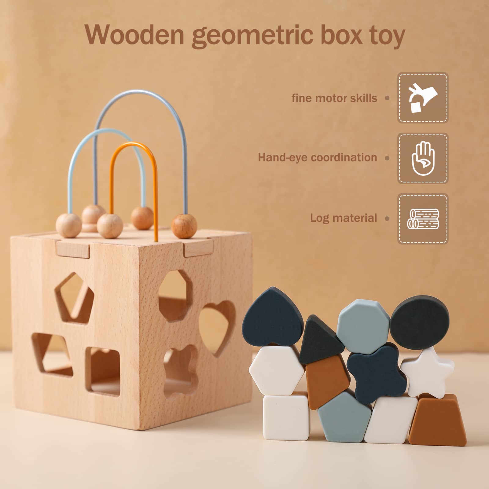 bopoobo Wooden Activity Cube Center Toys with Bead Maze Shape Sorter for 1-3 Montessori Toys for Toddlers Educational Wooden Developmental Learning Toys for Kids