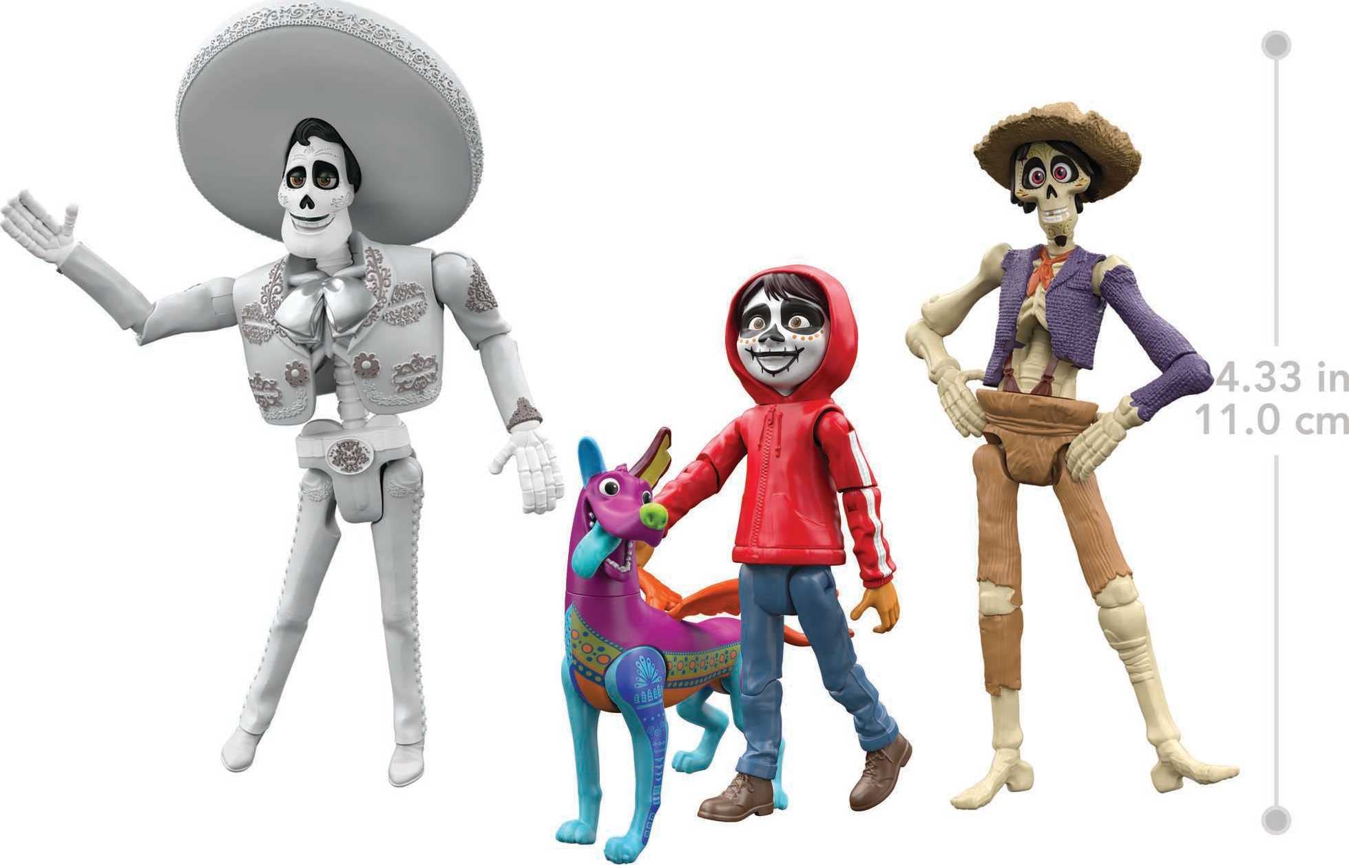 Disney Pixar Coco Storyteller Action Figure Multi-Pack, Miguel Hector Ernesto Dante In the Land of the Dead, Posable Movie Toys