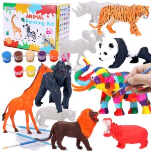 bolzra safari animals painting kit for kids, 10pcs paintable jungle plastic animal figures, paint your own zoo animals figurine creativity toy diy crafts and arts supplies for boys girls activities