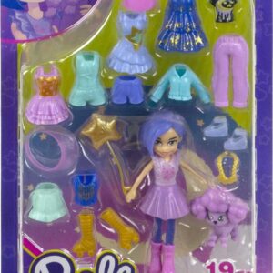 Polly Pocket Travel Toy with 3-inch Doll and 18 Accessories, Puppy and Star-Themed Fashion Pack Playset