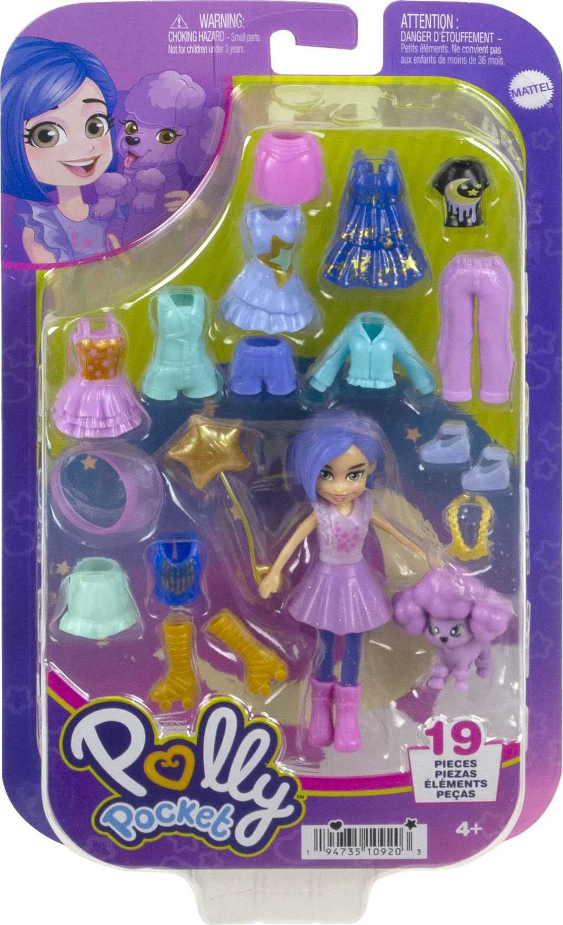 Polly Pocket Travel Toy with 3-inch Doll and 18 Accessories, Puppy and Star-Themed Fashion Pack Playset