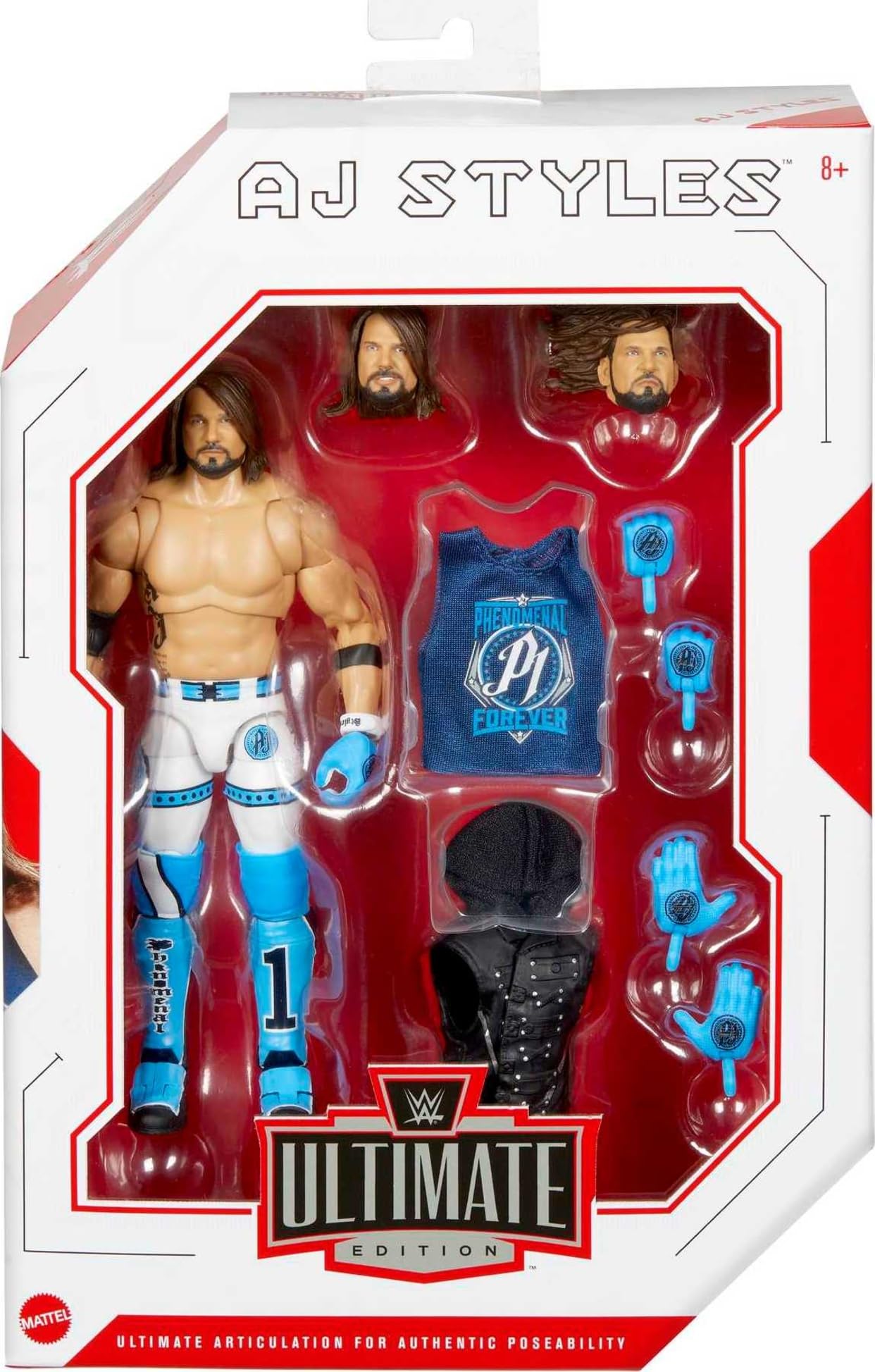 Mattel WWE AJ Styles Ultimate Edition Action Figure with Interchangeable Accessories, Articulation & Life-Like Detail, 6-inch