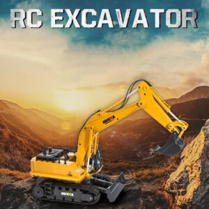 QIYHBVR 11 CH Remote Control Excavator Construction Vehicle 2.4Ghz Remote Control Bulldozer, Rechargeable RC Truck Excavator Toys for Boys Girls Kids Gift