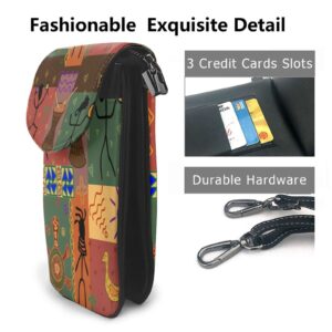 Women Cell Phone Purse Leather Crossbody Bag-African Style Dance Depicting Mini Shoulder Bag Card Holder Wallet