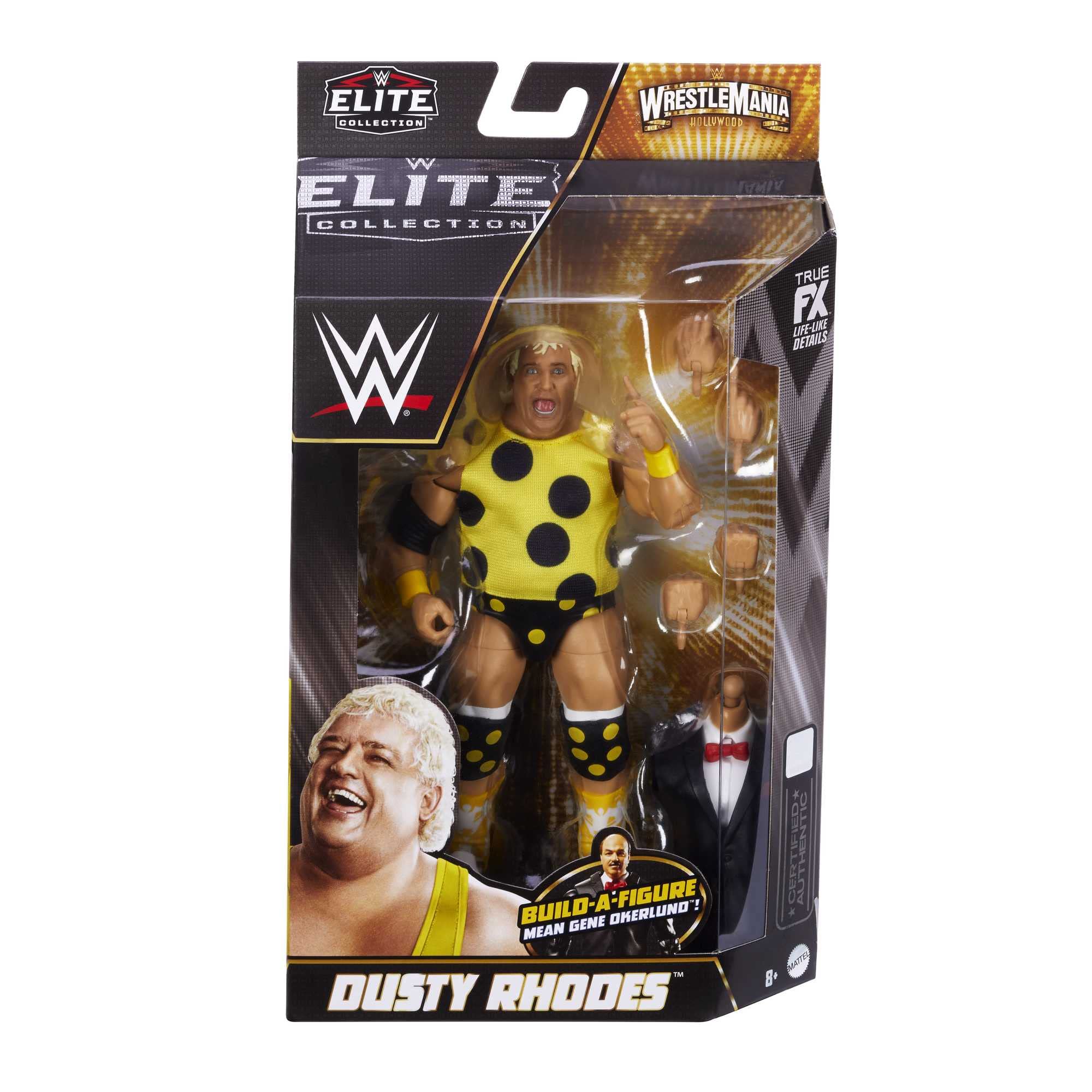 Mattel WWE Dusty Rhodes WrestleMania Elite Collection Action Figure with Accessory & "Mean" Gene Okerlund Build-A-Figure Parts, 6-inch