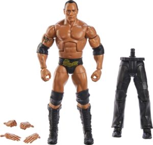 mattel wwe the rock wrestlemania elite collection action figure with accessory & "mean" gene okerlund build-a-figure parts, 6-inch