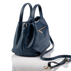 Baroncelli Italian Navy Blue Leather Purse for Women Genuine Soft Leather Medium Size Shoulder Crossbody Bag Made in Italy