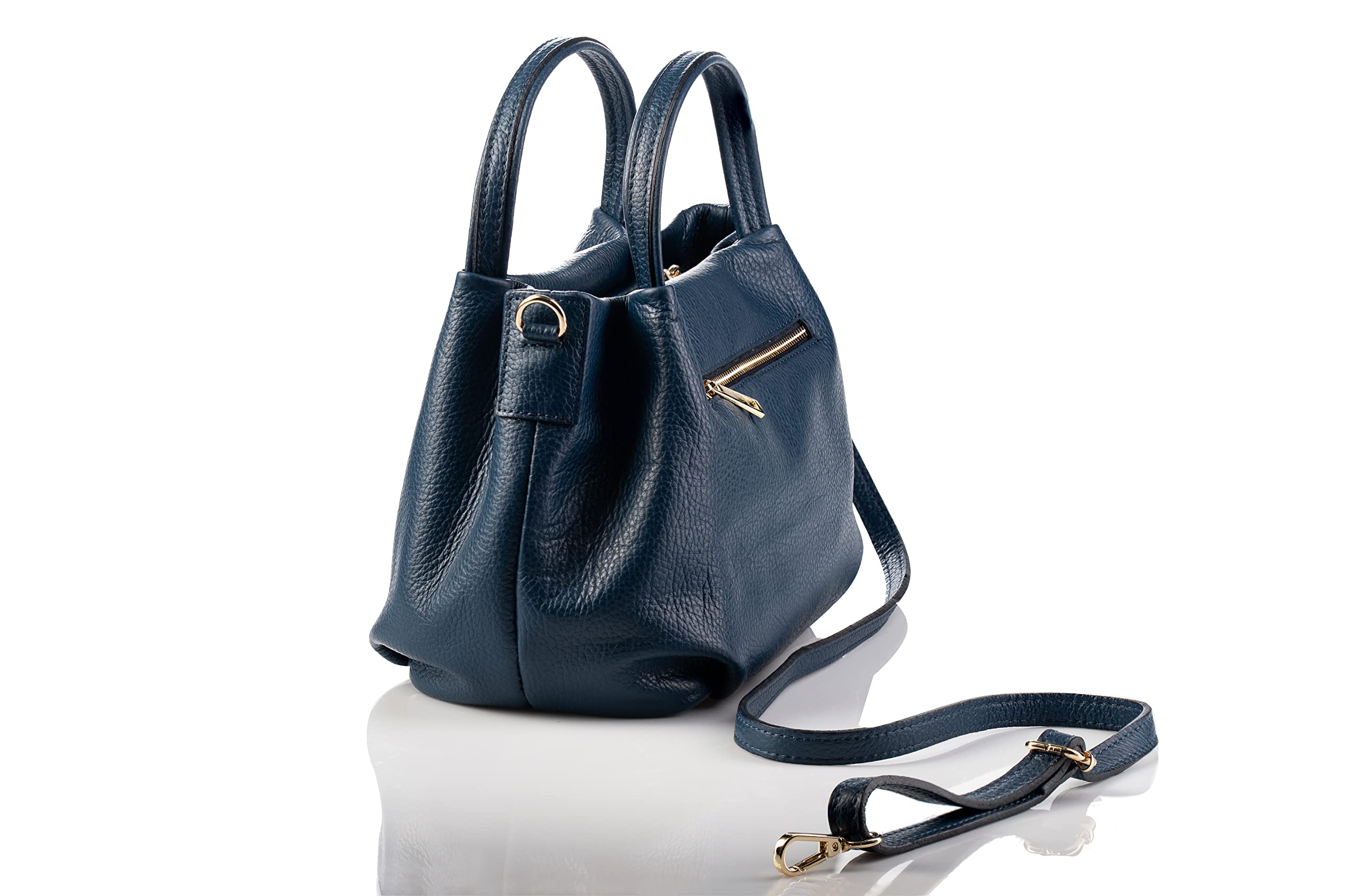 Baroncelli Italian Navy Blue Leather Purse for Women Genuine Soft Leather Medium Size Shoulder Crossbody Bag Made in Italy