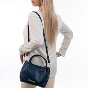 Baroncelli Italian Navy Blue Leather Purse for Women Genuine Soft Leather Medium Size Shoulder Crossbody Bag Made in Italy