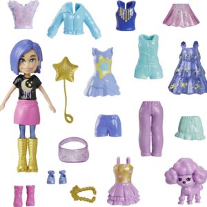 Polly Pocket Travel Toy with 3-inch Doll and 18 Accessories, Puppy and Star-Themed Fashion Pack Playset