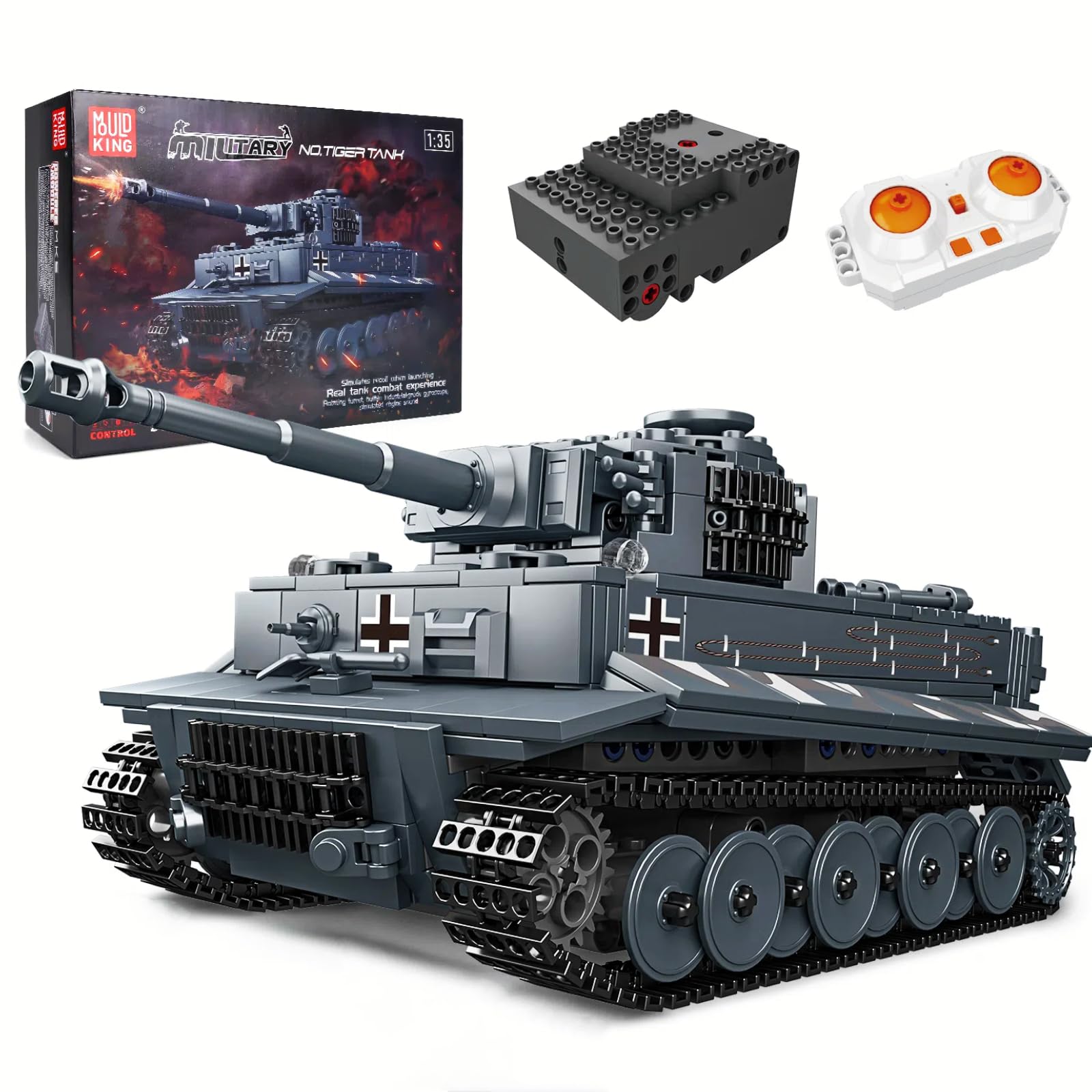 Mould King 20014 Tiger Tank Building Blocks Toy, MOC Technology Tiger Tank, Military Vehicle Model Construction Blocks Toys with with Remote Controller