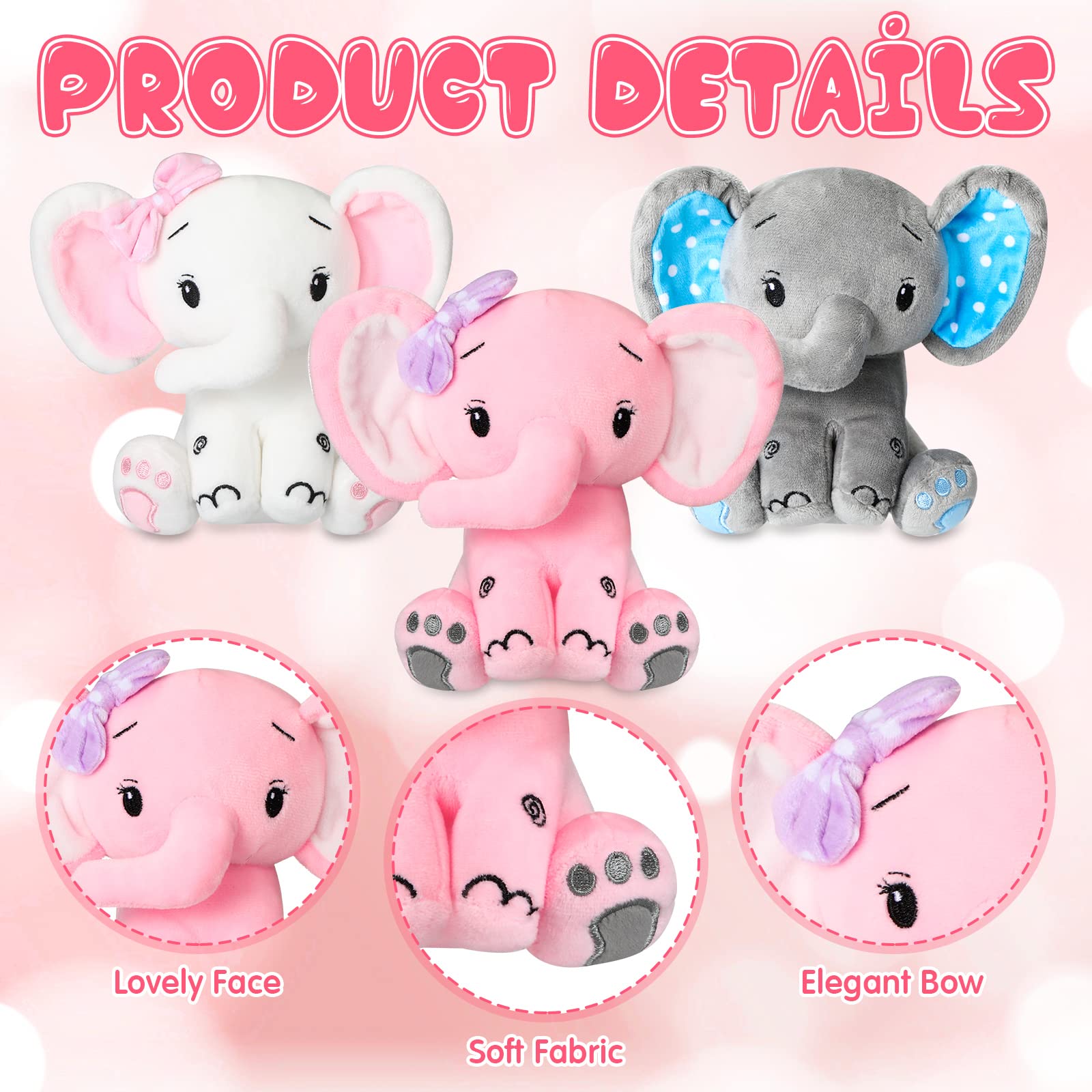 Harrycle 6 Pcs Operation Christmas Plush Elephant Stuffed Animal Toys 6 Inch Cute Soft Forest Elephant Animals for Baby Shower Christian Birthday Party(Multicolor)