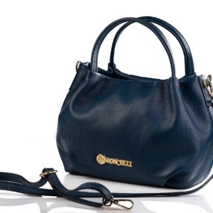 Baroncelli Italian Navy Blue Leather Purse for Women Genuine Soft Leather Medium Size Shoulder Crossbody Bag Made in Italy