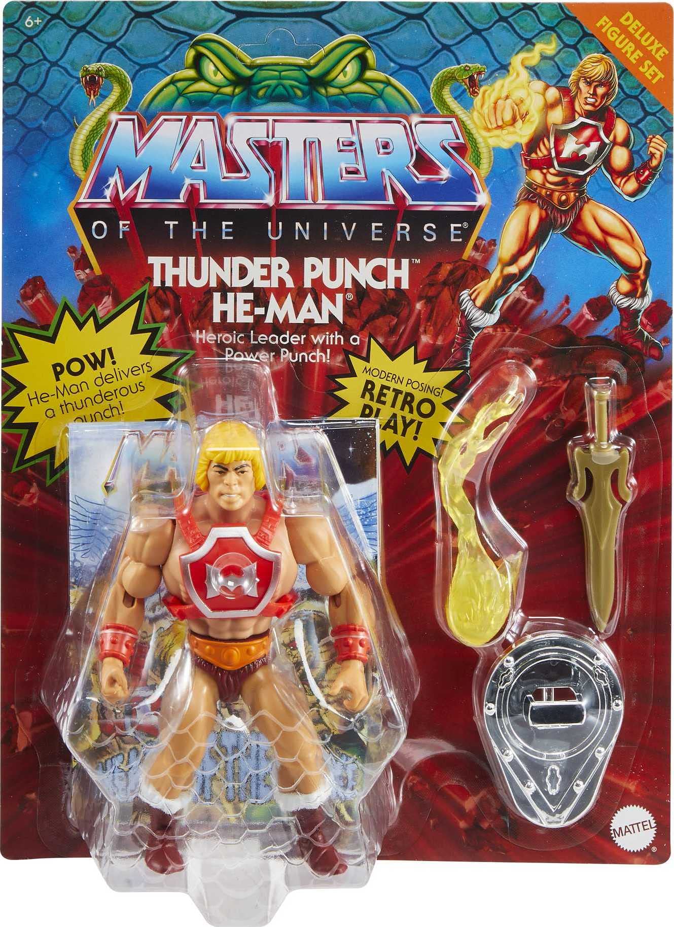 Masters of the Universe Origins Toy, He-Man Deluxe Thunder Punch Action Figure with Accessories, MOTU Collectible