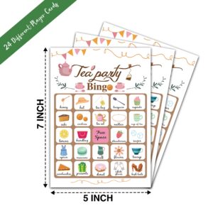 ZEDEV Tea Party Bingo Game, Party Games with 24 Players, Family Activities, Bingo Cards for Party Supplies, Party Favors Gifts for Young Adults - tea04