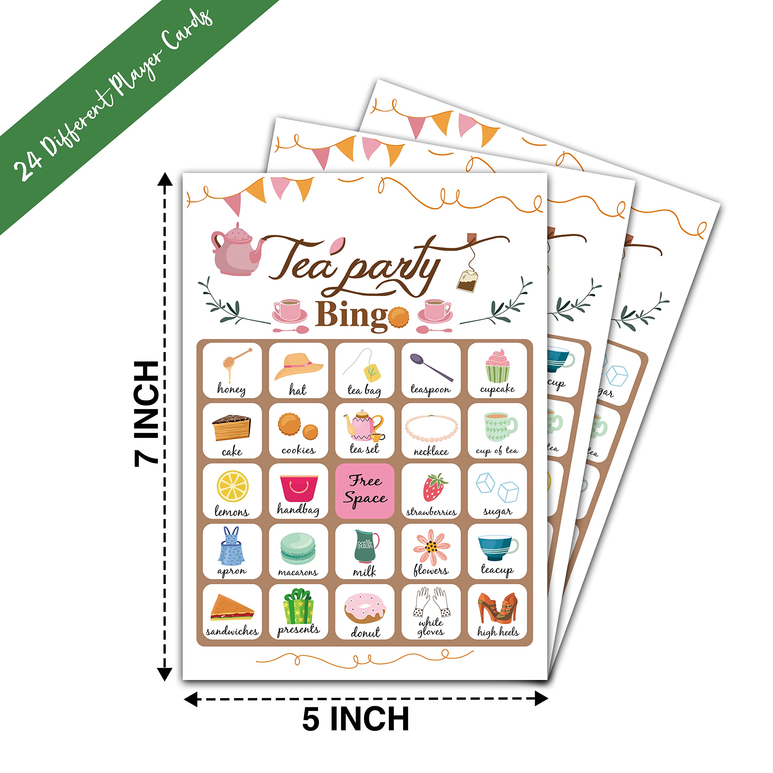 ZEDEV Tea Party Bingo Game, Party Games with 24 Players, Family Activities, Bingo Cards for Party Supplies, Party Favors Gifts for Young Adults - tea04