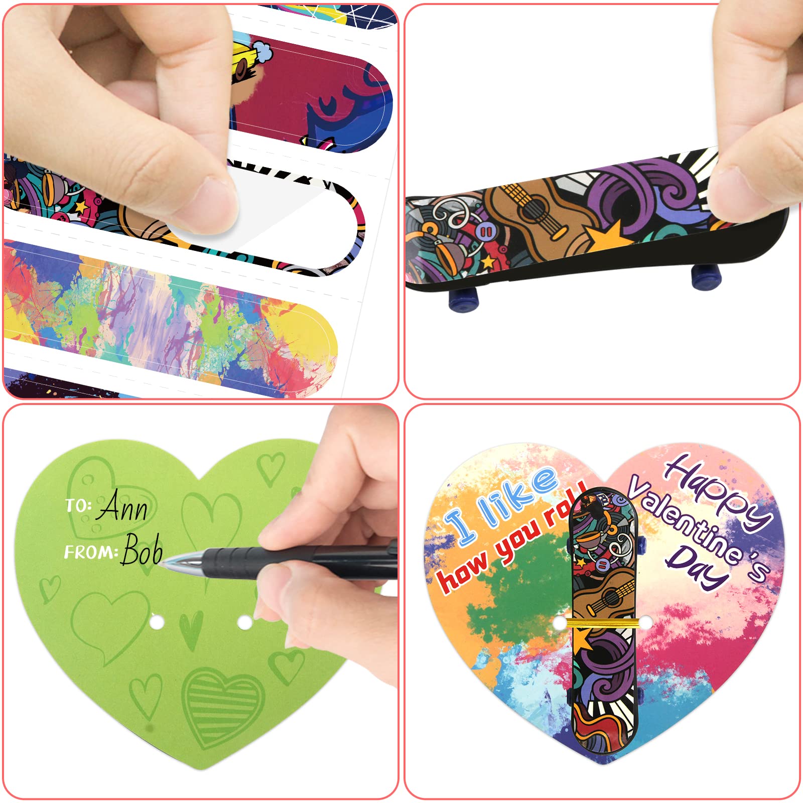 ceiba tree Valentines Day Cards with Finger Skateboards for Kids Classroom Exchange Party Favors