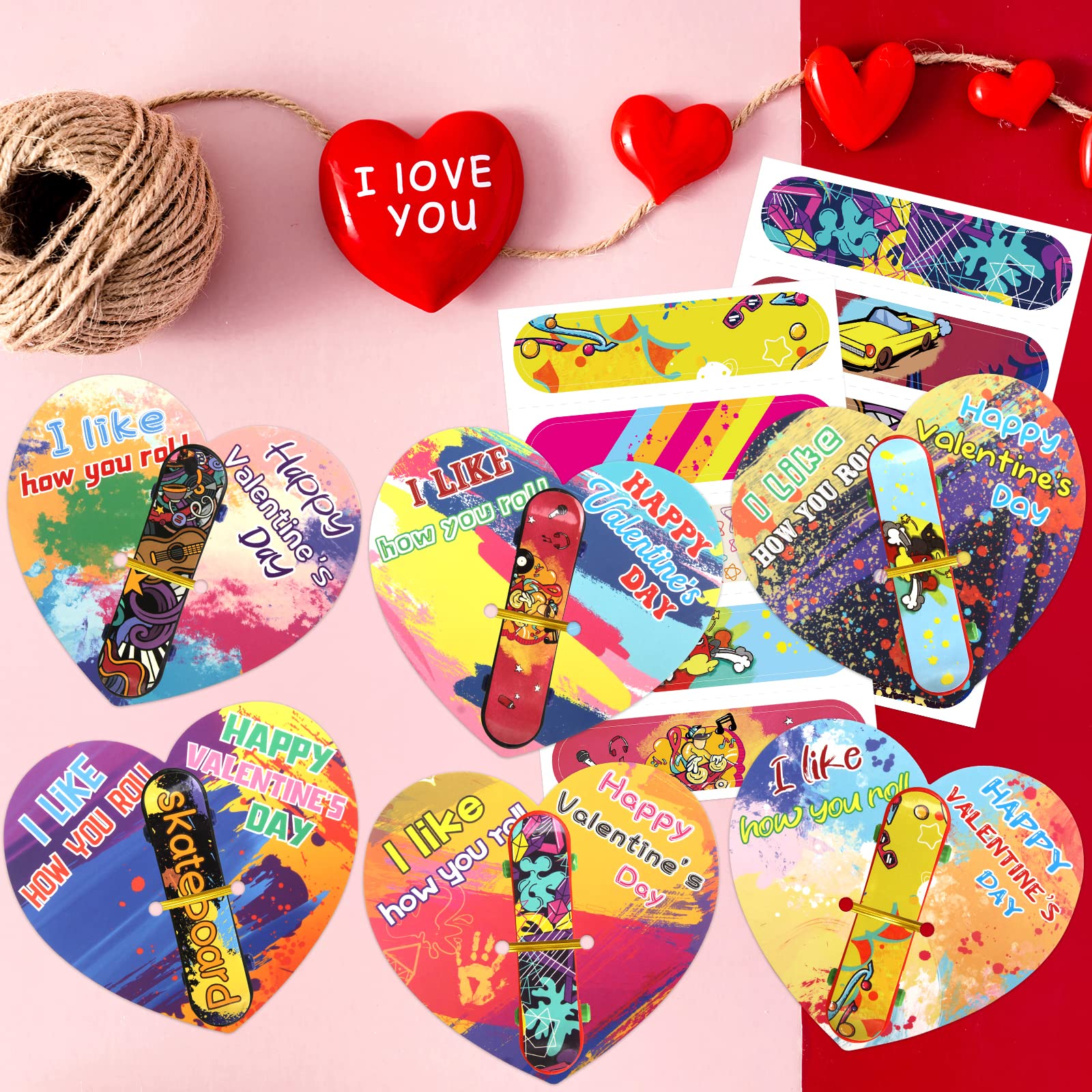 ceiba tree Valentines Day Cards with Finger Skateboards for Kids Classroom Exchange Party Favors