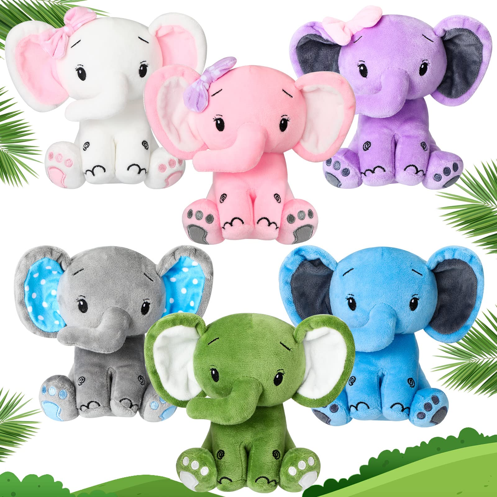 Harrycle 6 Pcs Operation Christmas Plush Elephant Stuffed Animal Toys 6 Inch Cute Soft Forest Elephant Animals for Baby Shower Christian Birthday Party(Multicolor)