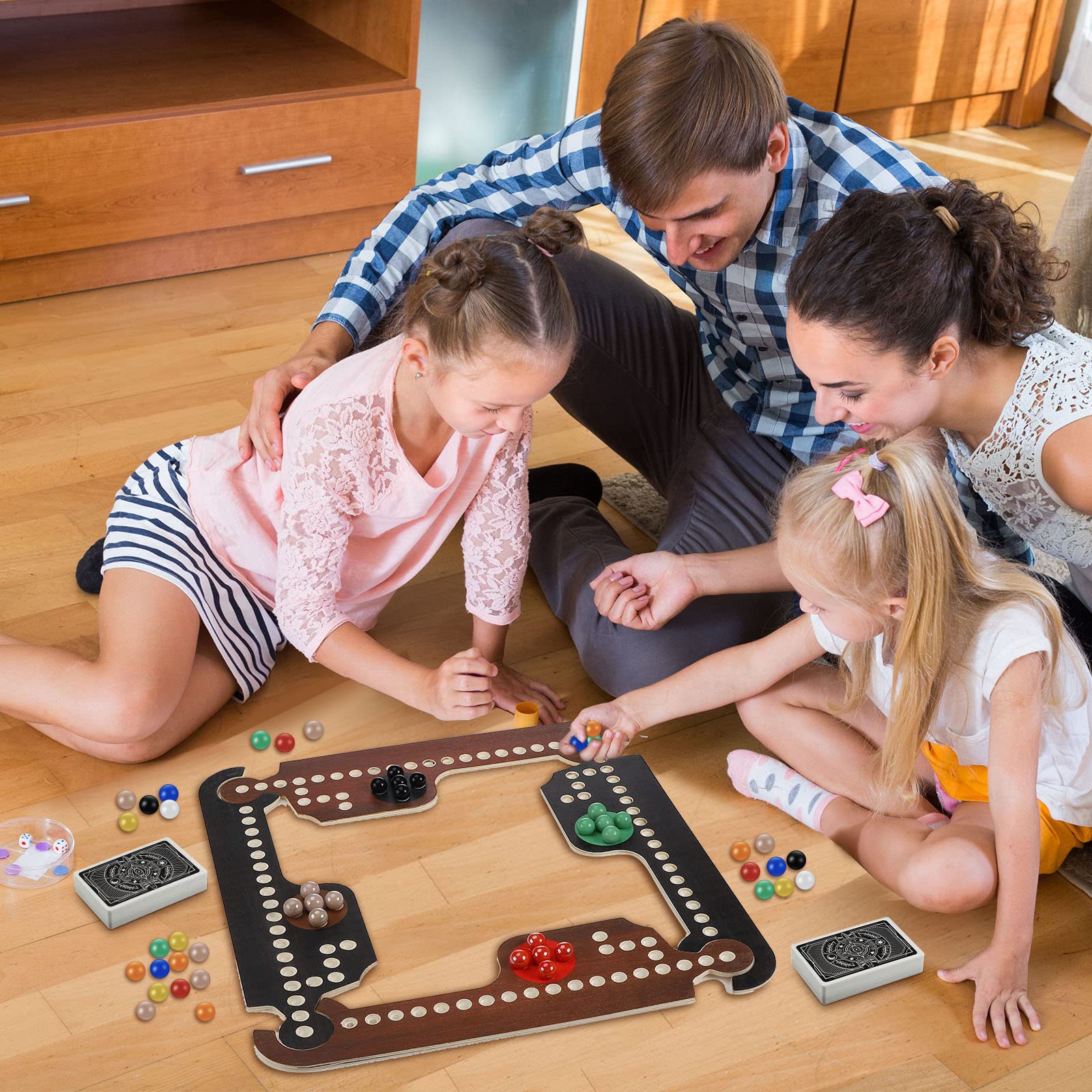 Jokers and Marbles Game Wooden Board Game Marble Board Game 4-8 Player Board Game for Holiday Party Family Playing