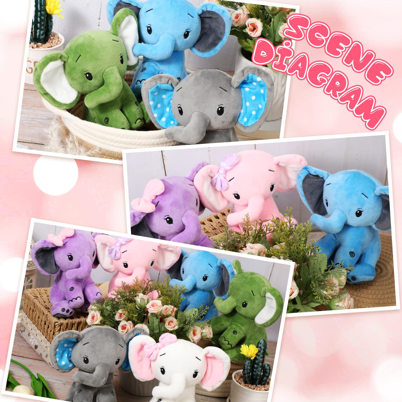 Harrycle 6 Pcs Operation Christmas Plush Elephant Stuffed Animal Toys 6 Inch Cute Soft Forest Elephant Animals for Baby Shower Christian Birthday Party(Multicolor)