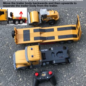 Remote Control Semi Truck Toy For Kids - 1:24 RC Semi-trailer Engineering Tractor With Sound And Lights, Trailer Truck Toy With Inertia Roller, Construction Vehicles For Boys & Girls 3-8 Years Old