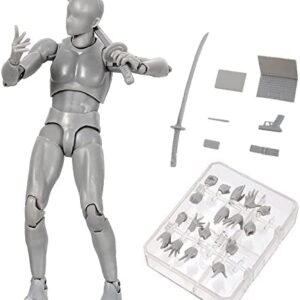 Action Figures Body Kun DX & Body-Chan DX PVC , Drawing SHF Children Kids Collector Toy Gift with Box, Drawing Mannequin, Models for Artists (Grey Male)