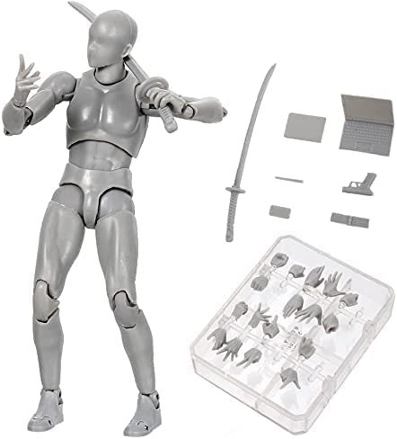 Action Figures Body Kun DX & Body-Chan DX PVC , Drawing SHF Children Kids Collector Toy Gift with Box, Drawing Mannequin, Models for Artists (Grey Male)