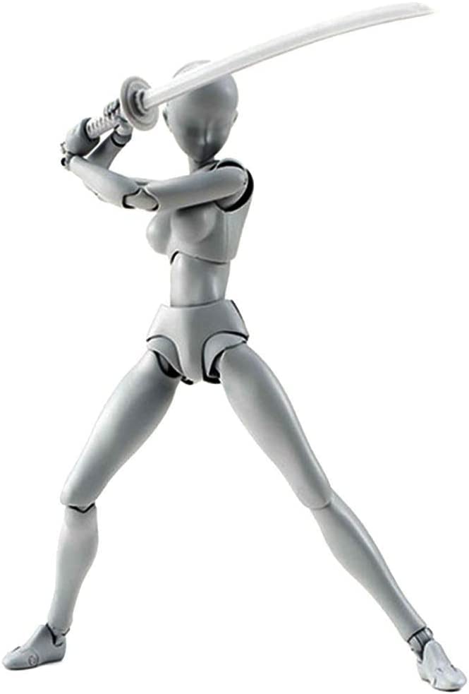 SYKIA Action Figures Body Kun DX & Body-Chan DX PVC Figure Model Drawing SHF Children Kids Collector Toy Gift with Box, Drawing Mannequin Figure Models for Artists (Grey Female)