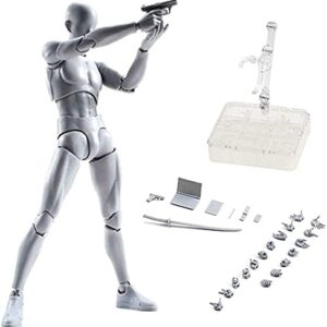 Action Figures Body Kun DX & Body-Chan DX PVC , Drawing SHF Children Kids Collector Toy Gift with Box, Drawing Mannequin, Models for Artists (Grey Male)