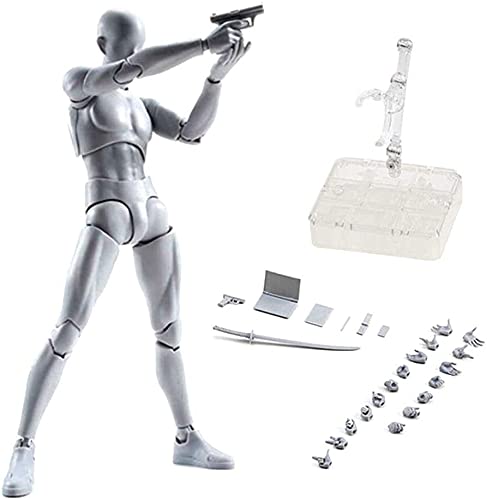 Action Figures Body Kun DX & Body-Chan DX PVC , Drawing SHF Children Kids Collector Toy Gift with Box, Drawing Mannequin, Models for Artists (Grey Male)