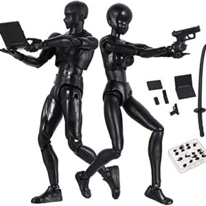 SYKIA Action Figures Body Kun DX & Body-Chan DX PVC Figure Model Drawing SHF Children Kids Collector Toy Gift with Box, Drawing Mannequin Figure Models for Artists (Black Male+Female)