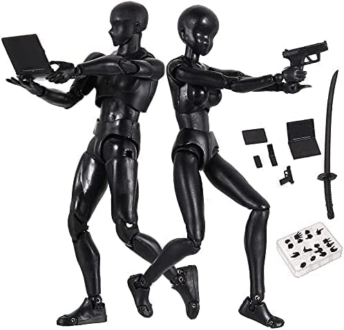 SYKIA Action Figures Body Kun DX & Body-Chan DX PVC Figure Model Drawing SHF Children Kids Collector Toy Gift with Box, Drawing Mannequin Figure Models for Artists (Black Male+Female)