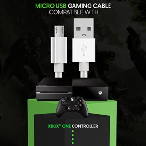 TALK WORKS Charger Cord Compatible with Xbox One Gaming Controllers - 6 ft Nylon Braided Micro USB Charging Cable, Heavy-Duty Fast Charge (Silver, Pack of 3) (14095)