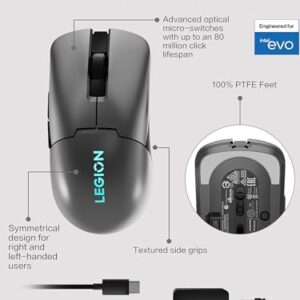 Lenovo Legion M600s RGB Wireless Gaming Mouse – 19,000 DPI, 6 Programmable Buttons, 70 Hours Battery Life, Tri-Mode Connectivity (2.4 GHz, Bluetooth, Wired), (Iron Grey)