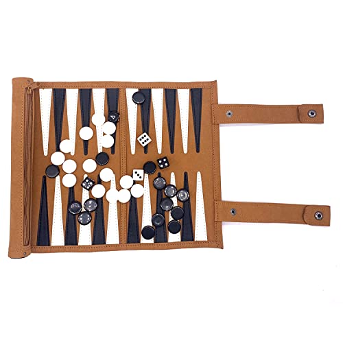 Leather Roll-Up Travel Backgammon Games, Foldable Board Games, Portable Lightweight Travel Backgammon Game Set