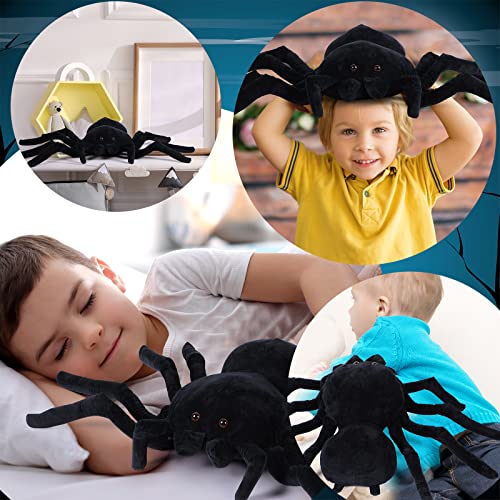 HyDren Halloween Giant Stuffed Spider Toy Huge Realistic Black Spider Stuffed Animal Plush Pillow Christmas Funny Prank Toys(15.75 x 9.84 Inch)